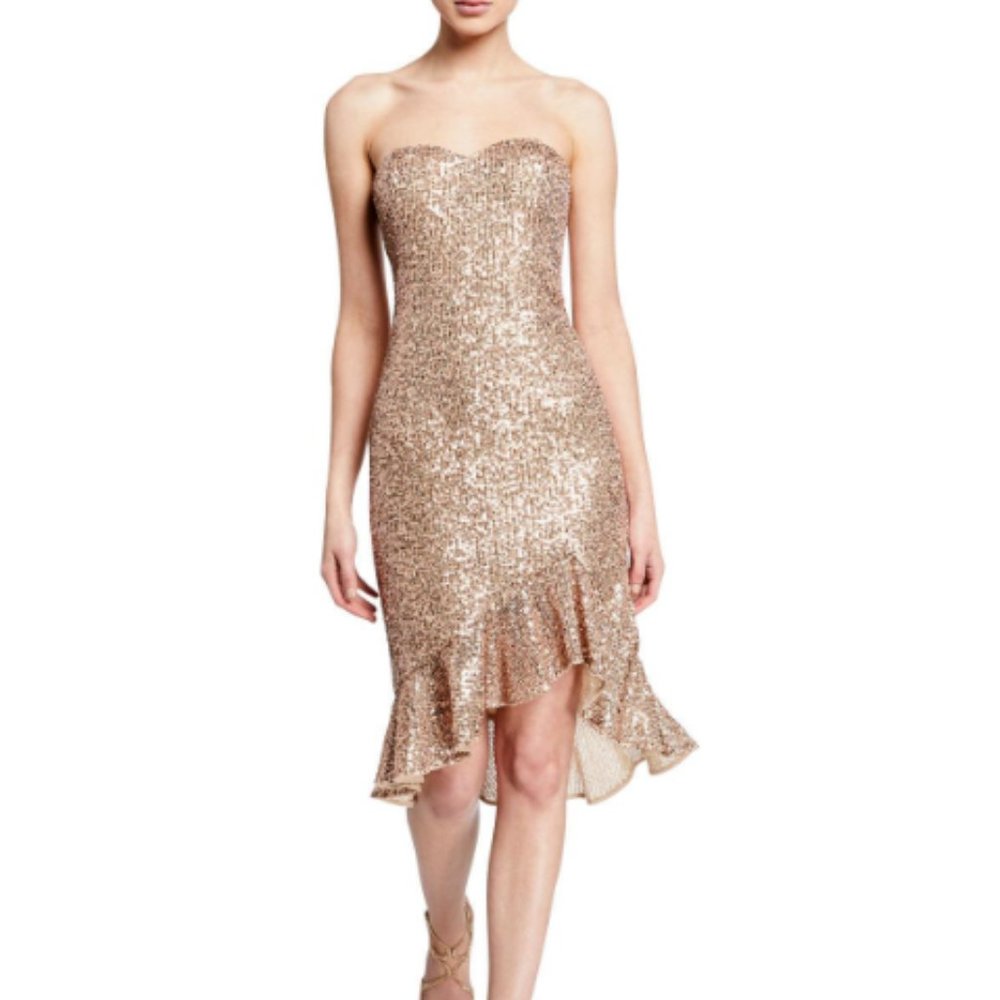 AIDAN MATTOX gold sequined strapless dress